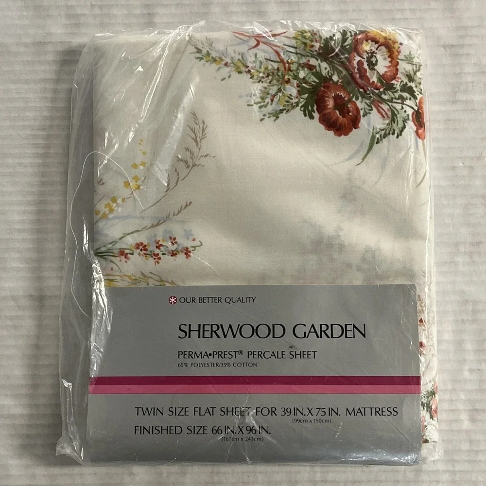 Vintage Sears Full Twin Flat Sheet Sheerwood Garden Percale Cottagecore NOS‎